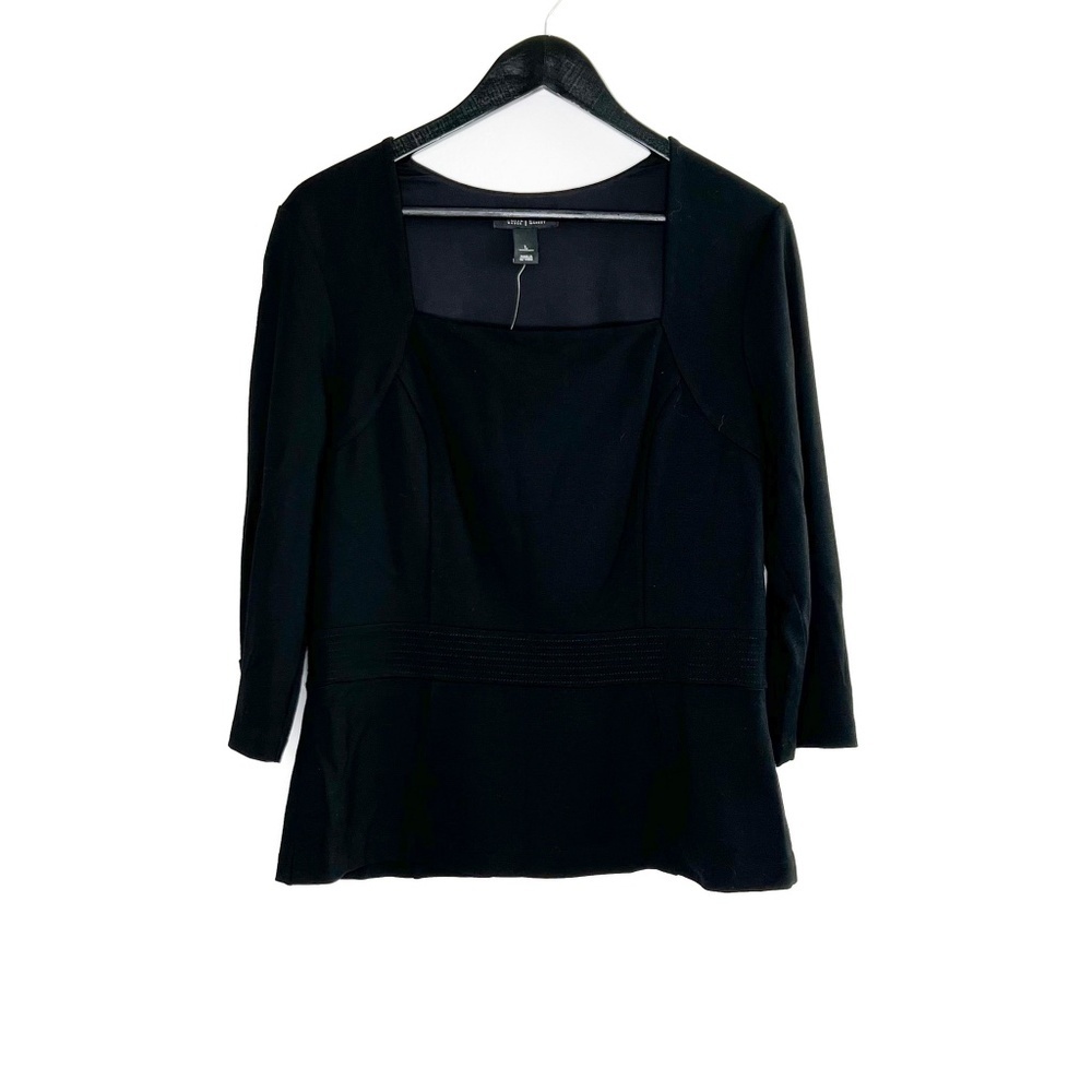 WHBM Blouse Black 3/4 Sleeve Peplum Top